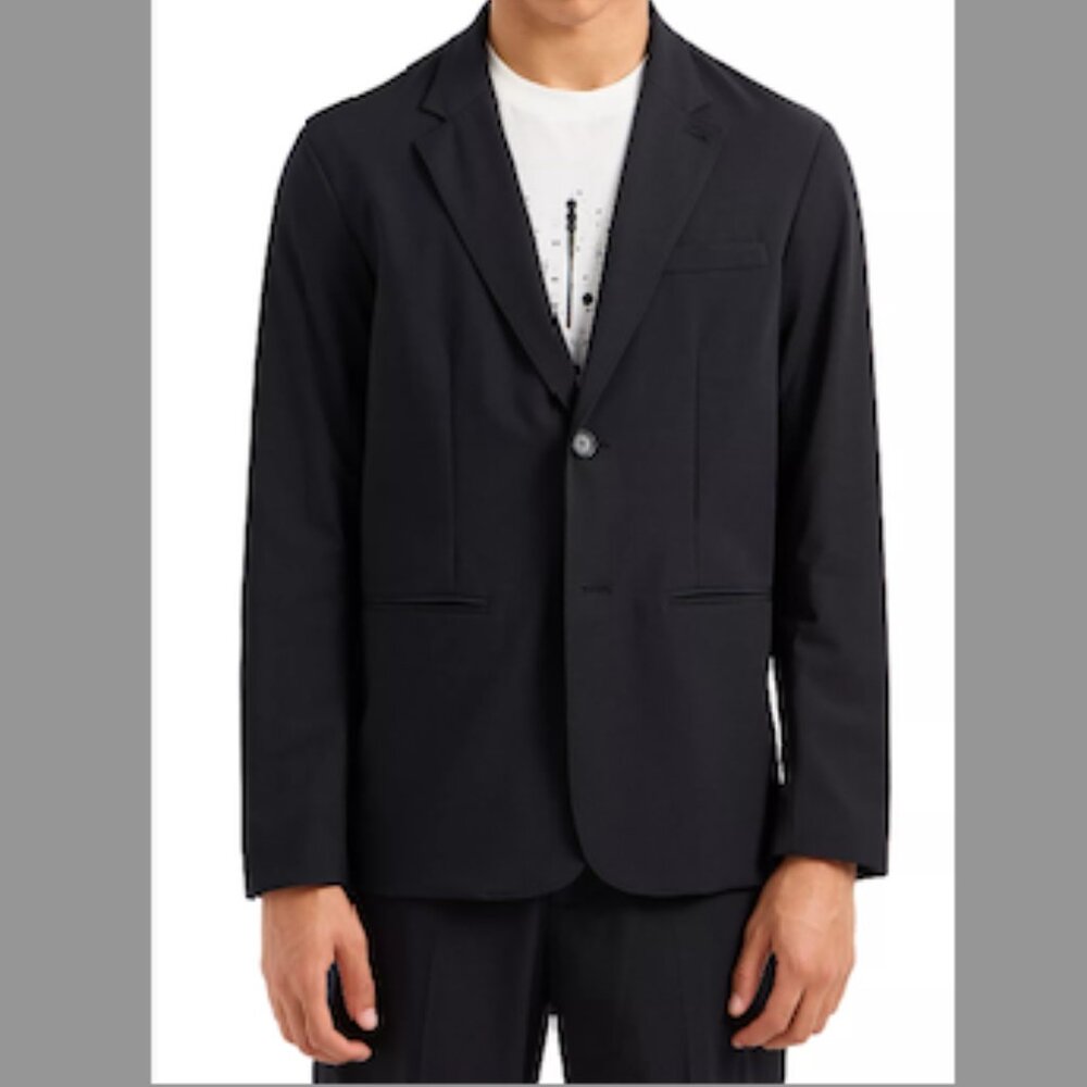 A|X Armani Exchange Men's Solid Notch Lapel Stretch Blazer Black Size 44